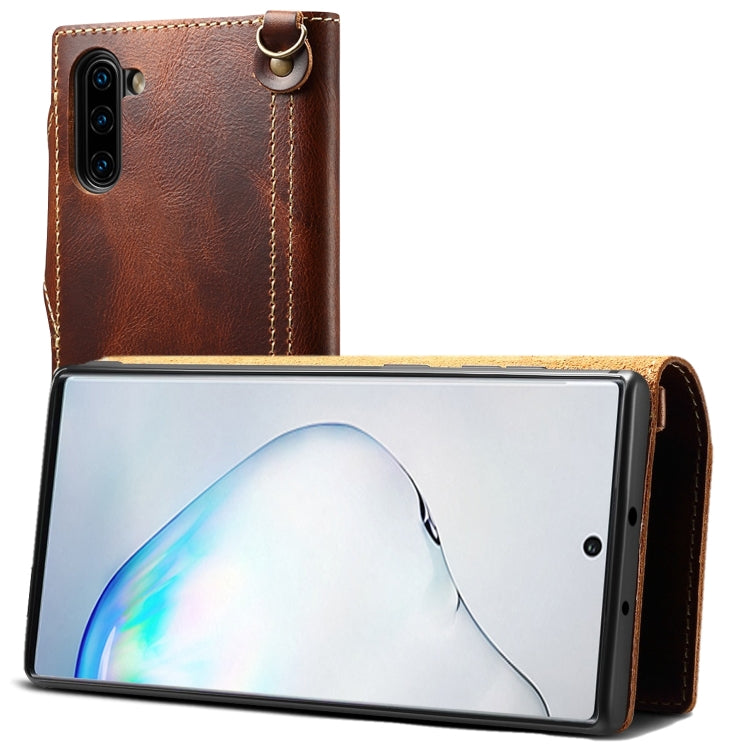 For Galaxy Note 10 Denior Oil Wax Cowhide Magnetic Button Horizontal Flip Leather Case with Card Slots & Wallet