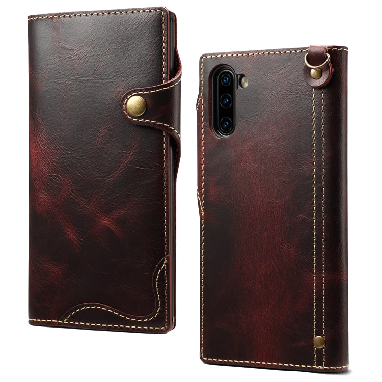 For Galaxy Note 10 Denior Oil Wax Cowhide Magnetic Button Horizontal Flip Leather Case with Card Slots & Wallet