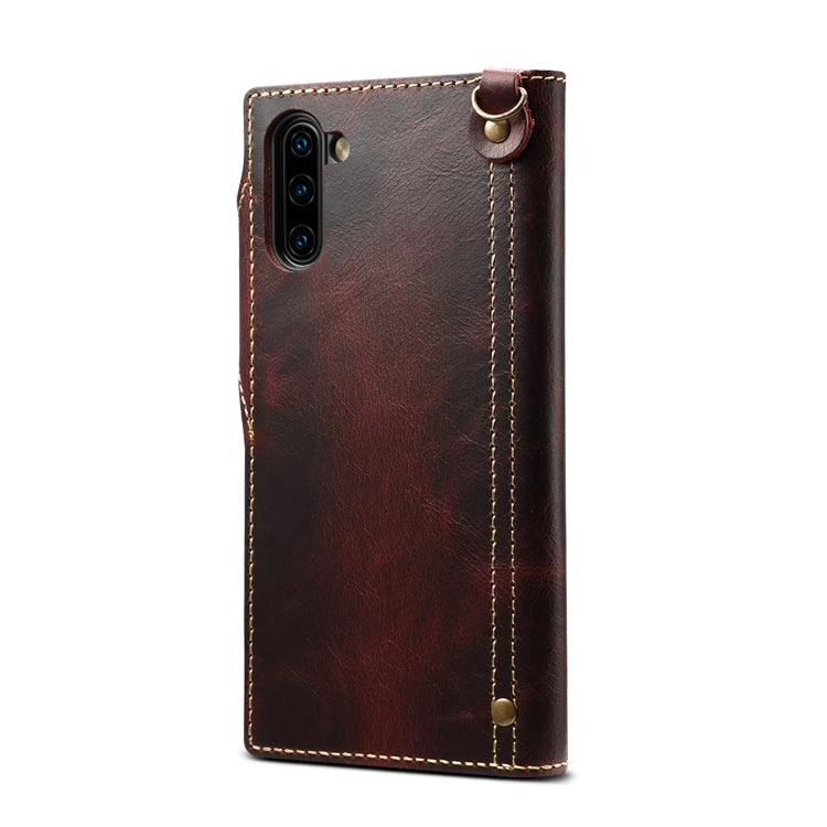 For Galaxy Note 10 Denior Oil Wax Cowhide Magnetic Button Horizontal Flip Leather Case with Card Slots & Wallet