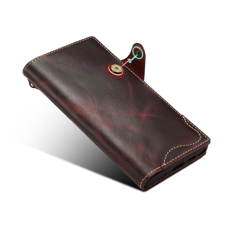 For Galaxy Note 10 Denior Oil Wax Cowhide Magnetic Button Horizontal Flip Leather Case with Card Slots & Wallet