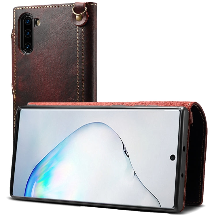 For Galaxy Note 10 Denior Oil Wax Cowhide Magnetic Button Horizontal Flip Leather Case with Card Slots & Wallet