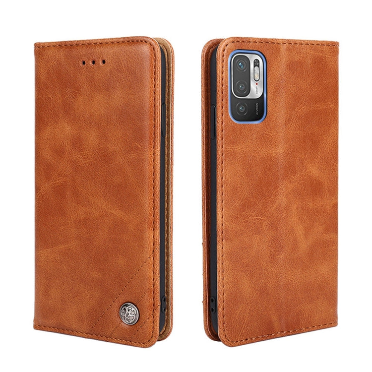For  Xiaomi Poco M3 Pro 5G Non-Magnetic Retro Texture Leather Phone Case