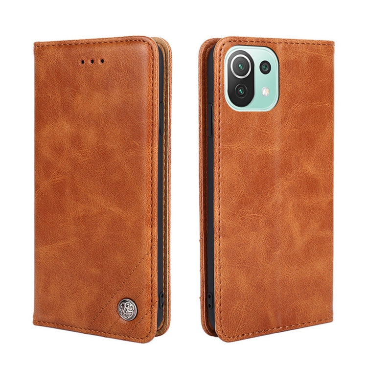 For Xiaomi Mi 11 Lite Non-Magnetic Retro Texture Leather Phone Case