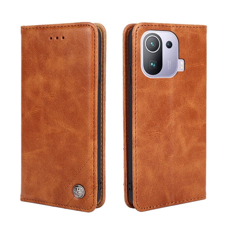 For Xiaomi Mi 11 Pro Non-Magnetic Retro Texture Leather Phone Case