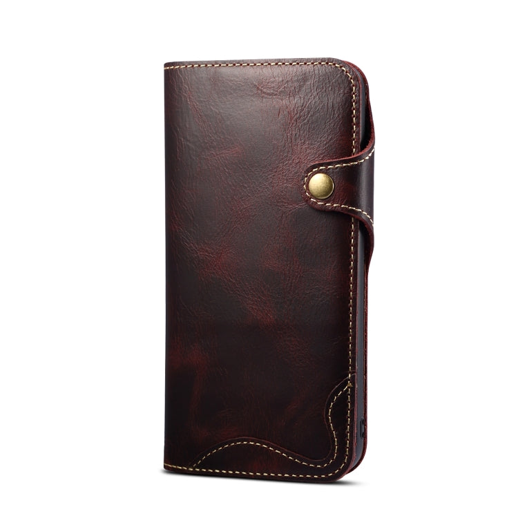 For iPhone 11 Denior Oil Wax Cowhide Magnetic Button Horizontal Flip Leather Case with Card Slots & Wallet