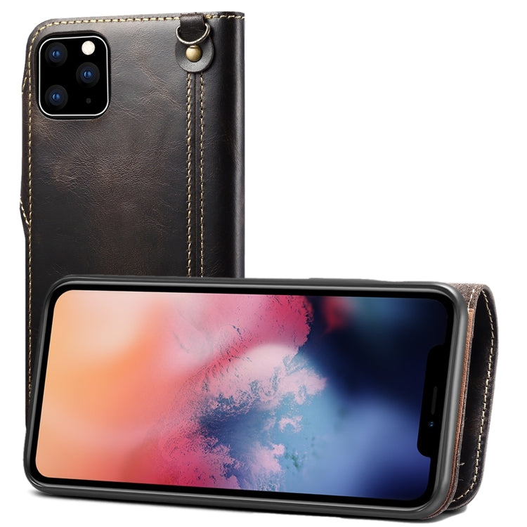 For iPhone 11 Pro Max Denior Oil Wax Cowhide Magnetic Button Horizontal Flip Leather Case with Card Slots & Wallet