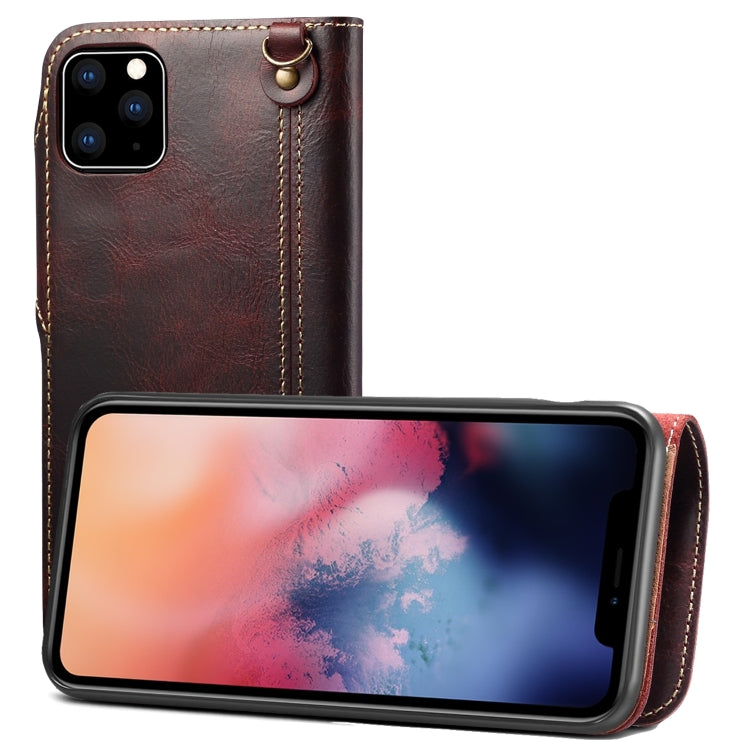 For iPhone 11 Pro Max Denior Oil Wax Cowhide Magnetic Button Horizontal Flip Leather Case with Card Slots & Wallet
