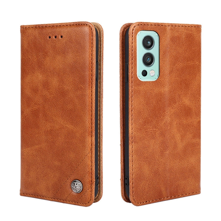 For OnePlus Nord 2 5G Non-Magnetic Retro Texture Horizontal Flip Leather Case with Holder & Card Slots & Wallet