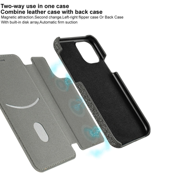 For iPhone 11 Pro Max IMAK Removable Horizontal Flip Denim Canvas + PC + Magnetic Stripe Case with Card Slot(Smoke Gray)