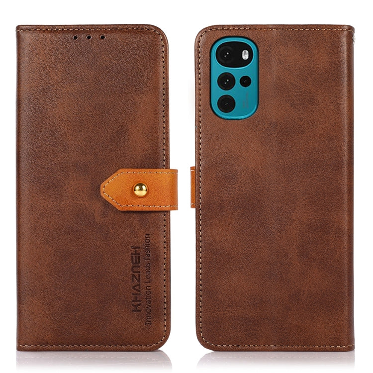 For Motorola Moto G22 KHAZNEH Dual-color Cowhide Texture Flip Leather Phone Case