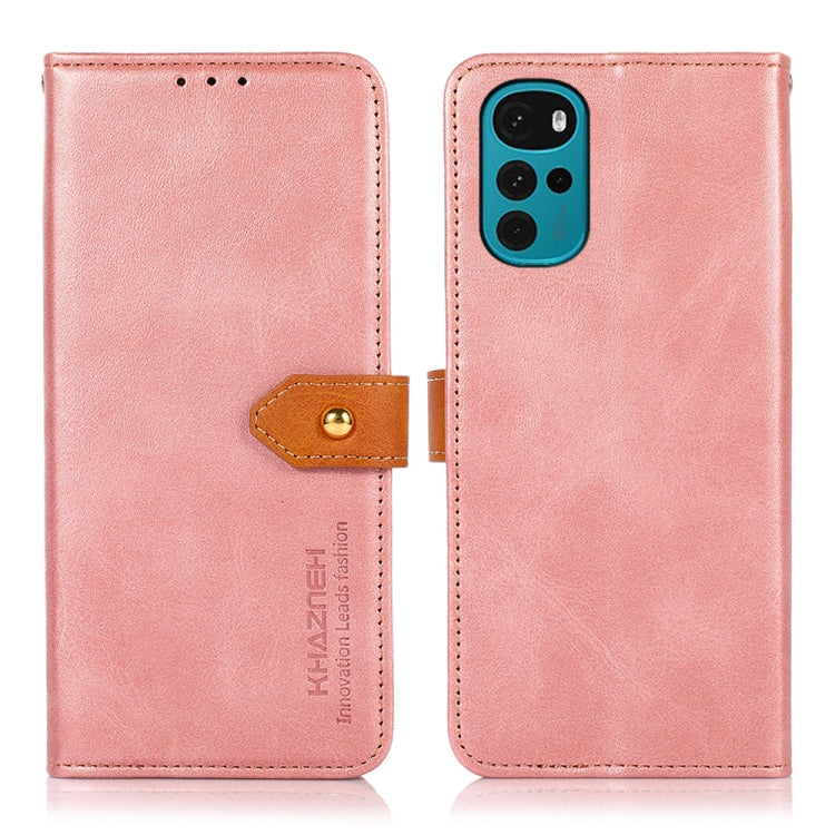 For Motorola Moto G22 KHAZNEH Dual-color Cowhide Texture Flip Leather Phone Case
