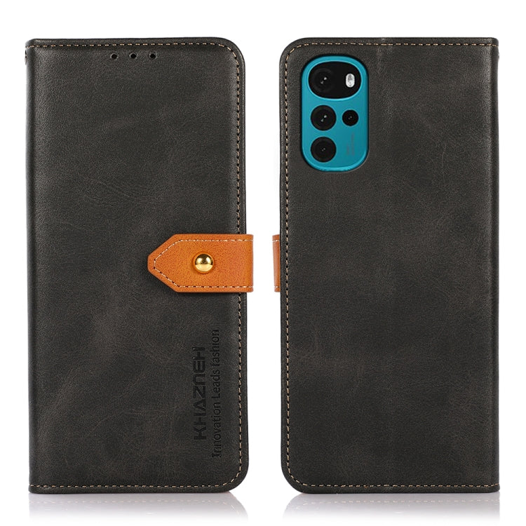 For Motorola Moto G22 KHAZNEH Dual-color Cowhide Texture Flip Leather Phone Case
