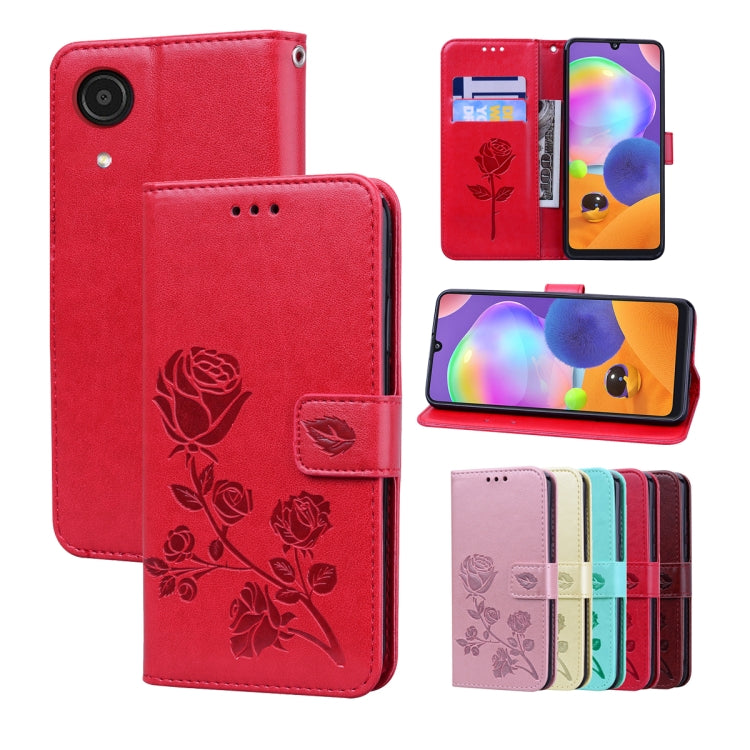 For Samsung Galaxy A03 Core Rose Embossed Leather Phone Case
