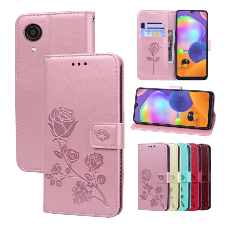 For Samsung Galaxy A03 Core Rose Embossed Leather Phone Case