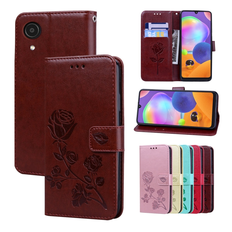 For Samsung Galaxy A03 Core Rose Embossed Leather Phone Case