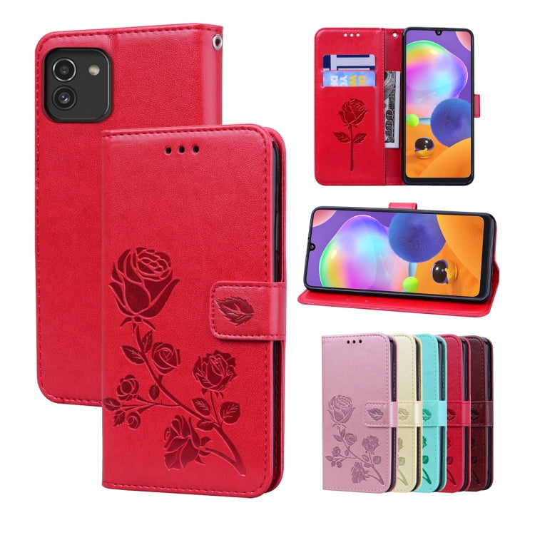 For Samsung Galaxy A03 164mm Rose Embossed Leather Phone Case