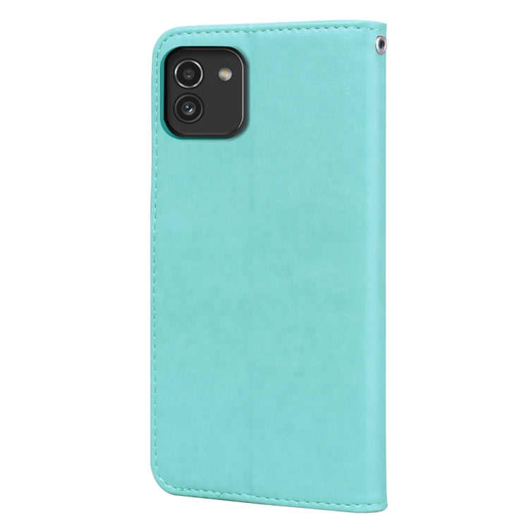 For Samsung Galaxy A03 164mm Rose Embossed Leather Phone Case