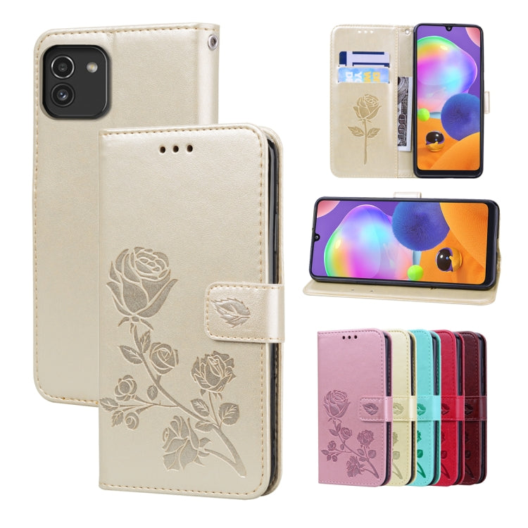 For Samsung Galaxy A03 164mm Rose Embossed Leather Phone Case