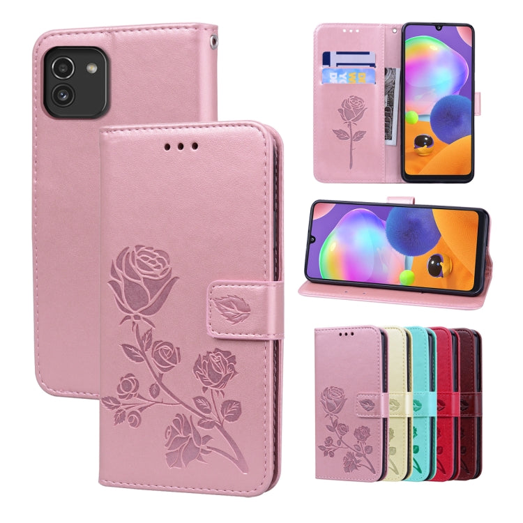 For Samsung Galaxy A03 164mm Rose Embossed Leather Phone Case