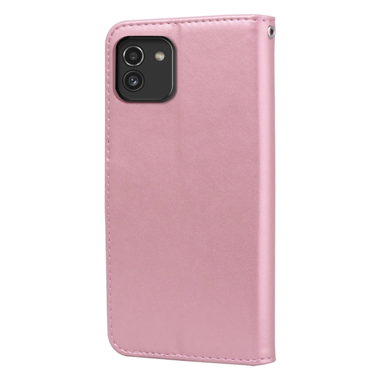 For Samsung Galaxy A03 164mm Rose Embossed Leather Phone Case