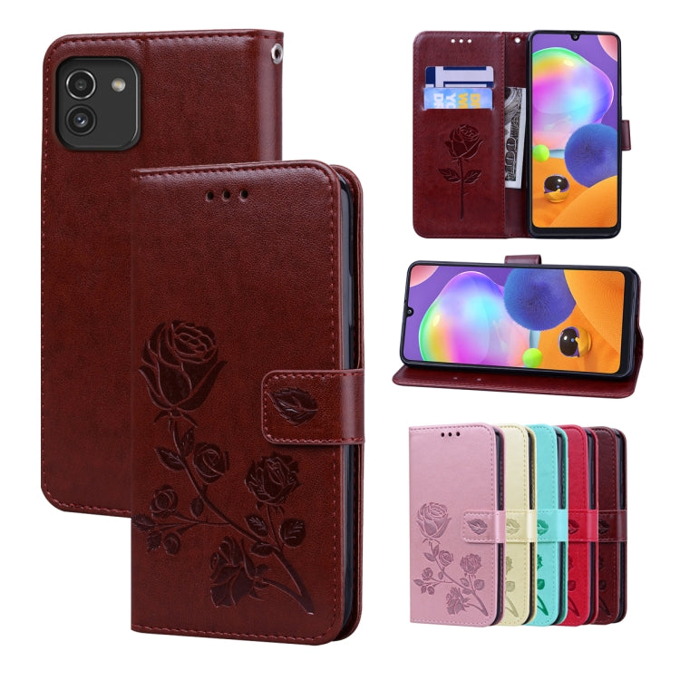 For Samsung Galaxy A03 164mm Rose Embossed Leather Phone Case