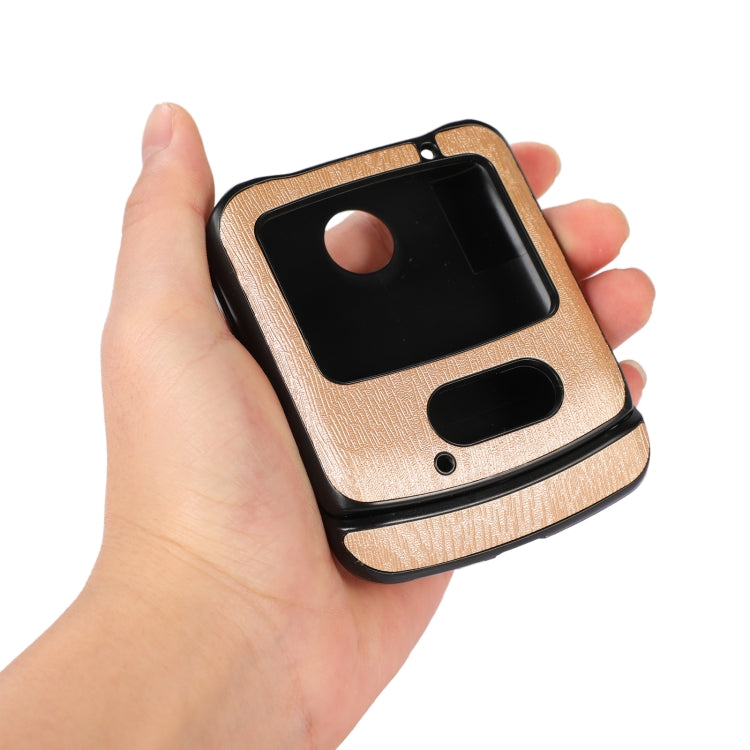 For Motorola Moto Razr 5G Wood Texture PU Phone Case