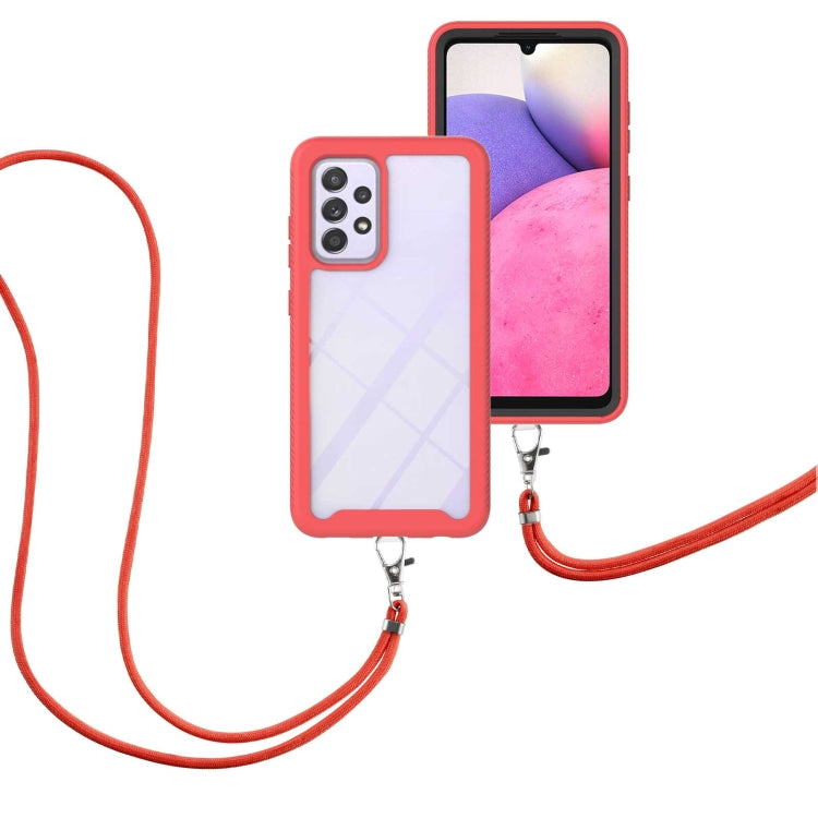For Samsung Galaxy A33 5G Starry Sky Solid Color Series Shockproof PC + TPU Protective Phone Case with Neck Strap