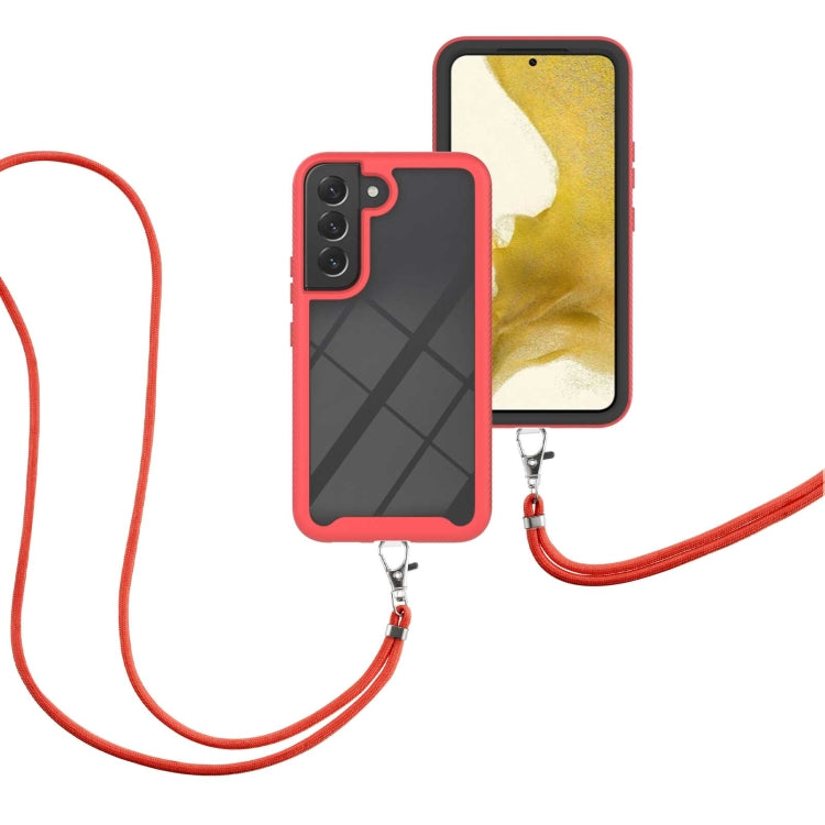 For Samsung Galaxy S22 5G Starry Sky Solid Color Series Shockproof PC + TPU Protective Phone Case with Neck Strap