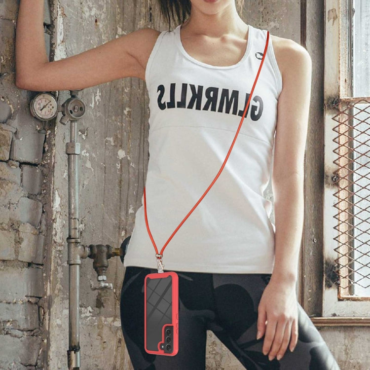 For Samsung Galaxy S22 5G Starry Sky Solid Color Series Shockproof PC + TPU Protective Phone Case with Neck Strap