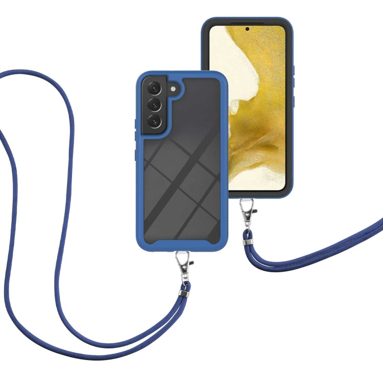 For Samsung Galaxy S22 5G Starry Sky Solid Color Series Shockproof PC + TPU Protective Phone Case with Neck Strap