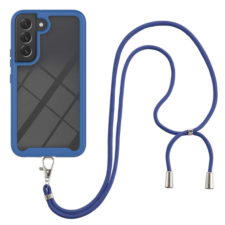 For Samsung Galaxy S22 5G Starry Sky Solid Color Series Shockproof PC + TPU Protective Phone Case with Neck Strap