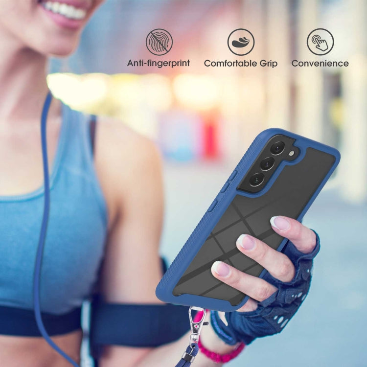 For Samsung Galaxy S22 5G Starry Sky Solid Color Series Shockproof PC + TPU Protective Phone Case with Neck Strap