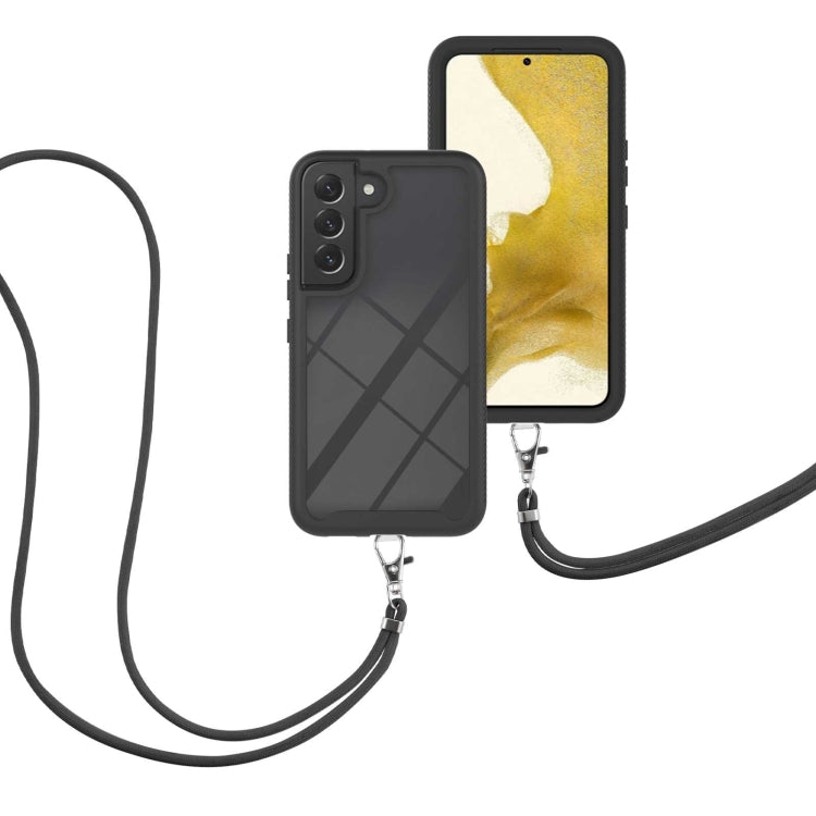 For Samsung Galaxy S22+ 5G Starry Sky Solid Color Series Shockproof PC + TPU Protective Phone Case with Neck Strap