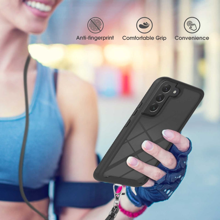For Samsung Galaxy S22+ 5G Starry Sky Solid Color Series Shockproof PC + TPU Protective Phone Case with Neck Strap