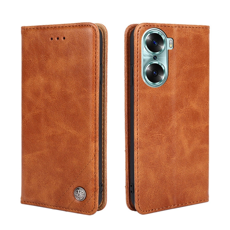For Honor 60 Non-Magnetic Retro Texture Leather Phone Case