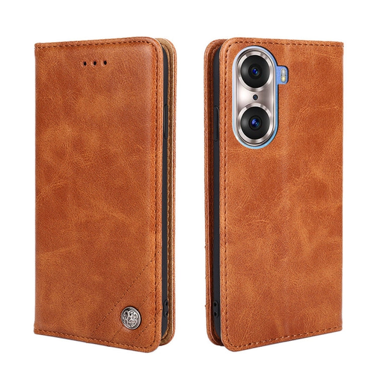 For Honor 60 Pro Non-Magnetic Retro Texture Leather Phone Case