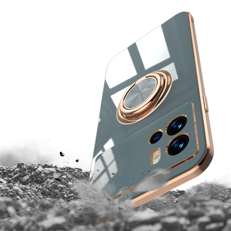 For vivo iQOO 9 6D Electroplating Full Coverage Silicone Phone Case with Magnetic Ring Holder