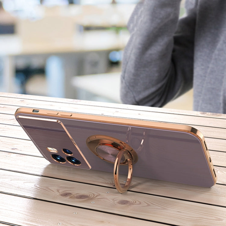 For vivo iQOO 9 6D Electroplating Full Coverage Silicone Phone Case with Magnetic Ring Holder