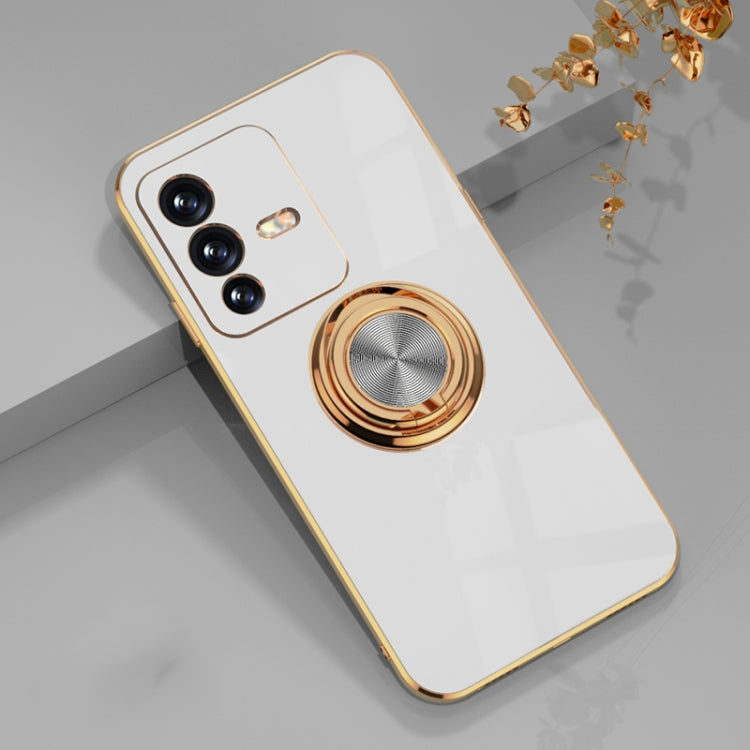 For vivo S12 6D Electroplating Full Coverage Silicone Phone Case with Magnetic Ring Holder