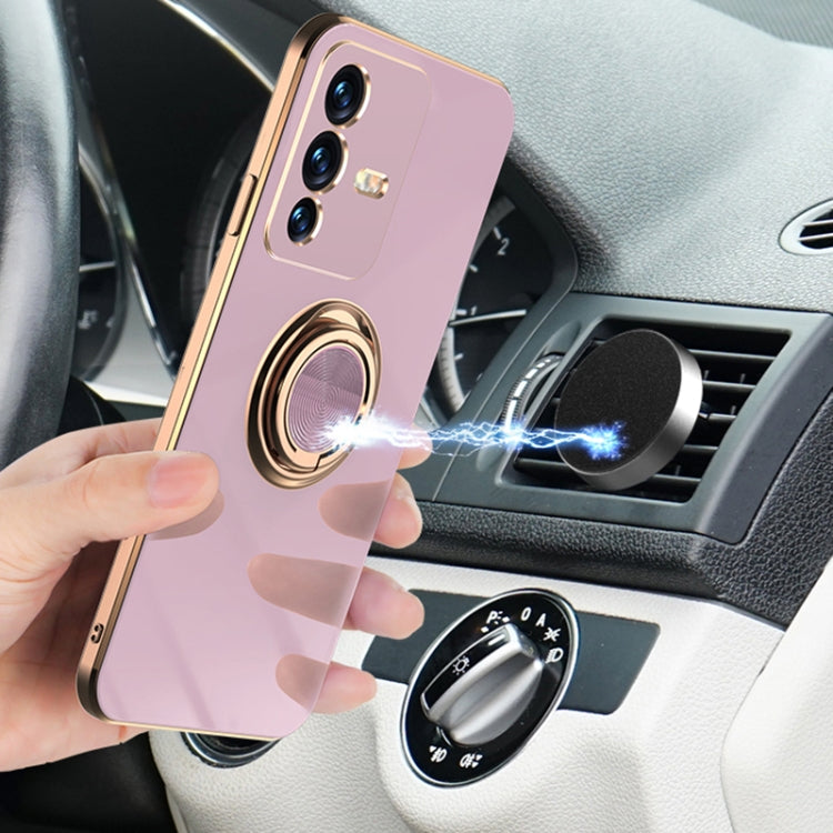 For vivo S12 6D Electroplating Full Coverage Silicone Phone Case with Magnetic Ring Holder