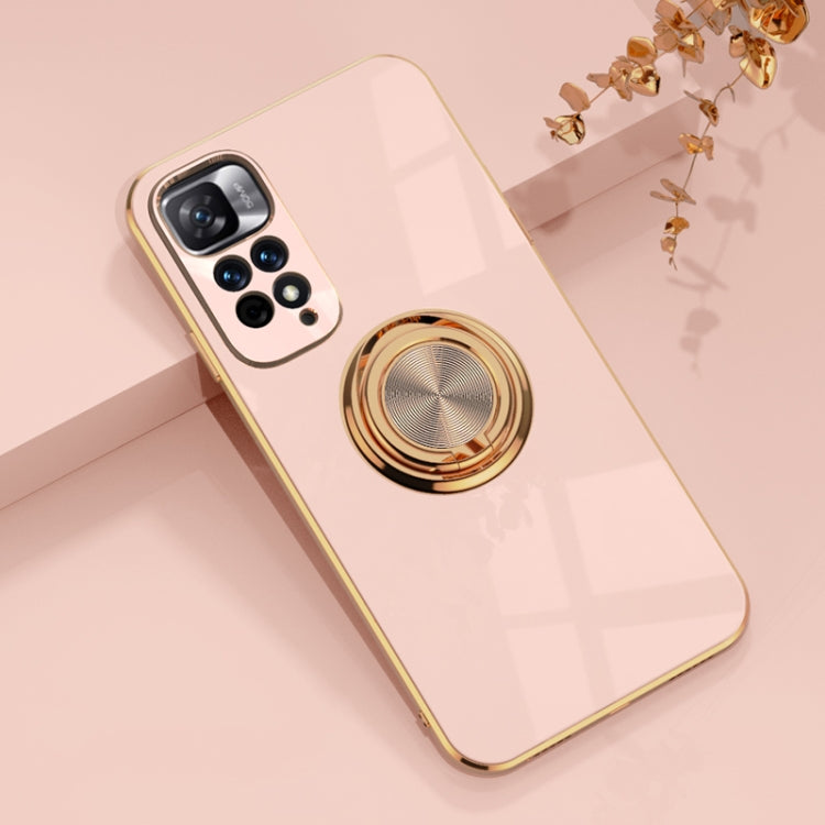 For Xiaomi Redmi Note 11 4G 6D Electroplating Full Coverage Silicone Phone Case with Magnetic Ring Holder