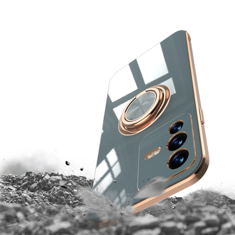 For vivo S12 Pro 6D Electroplating Full Coverage Silicone Phone Case with Magnetic Ring Holder