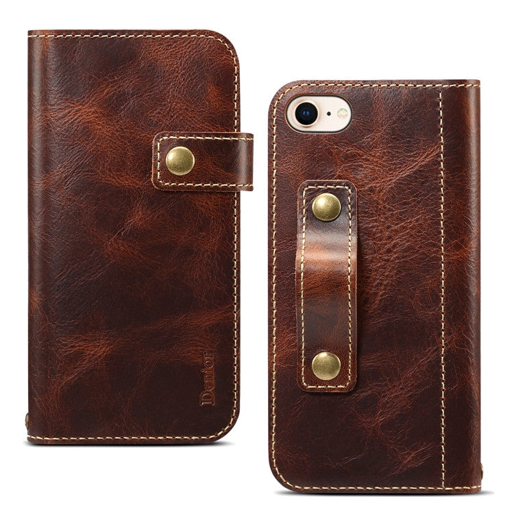 For iPhone 7 / 8 Denior Oil Wax Cowhide DK Magnetic Button Horizontal Flip Leather Case with Holder & Card Slots & Wallet