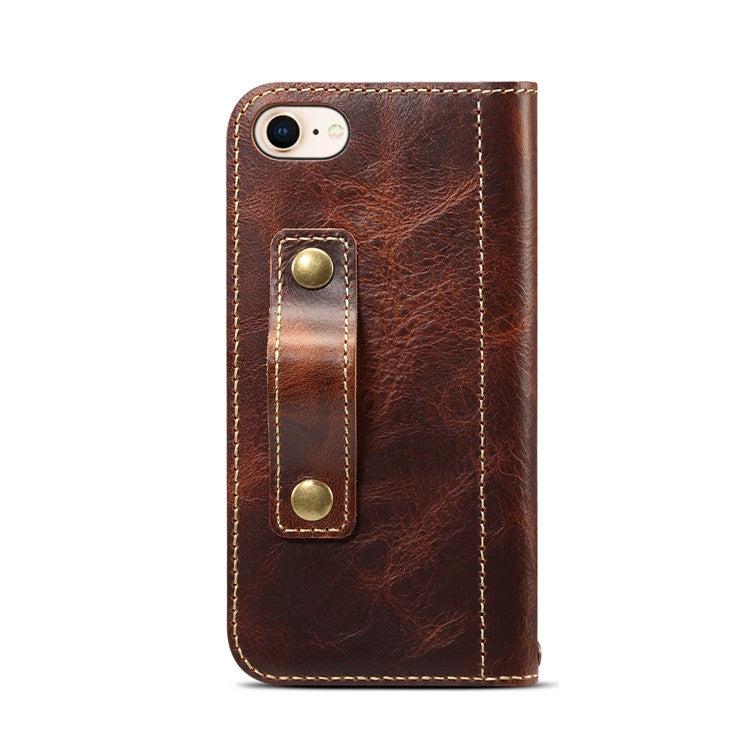 For iPhone 7 / 8 Denior Oil Wax Cowhide DK Magnetic Button Horizontal Flip Leather Case with Holder & Card Slots & Wallet