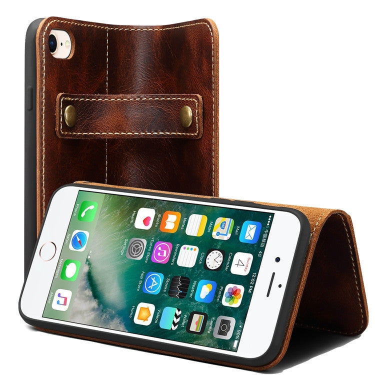 For iPhone 7 / 8 Denior Oil Wax Cowhide DK Magnetic Button Horizontal Flip Leather Case with Holder & Card Slots & Wallet