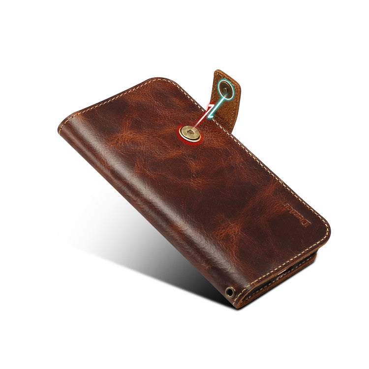 For iPhone 7 / 8 Denior Oil Wax Cowhide DK Magnetic Button Horizontal Flip Leather Case with Holder & Card Slots & Wallet