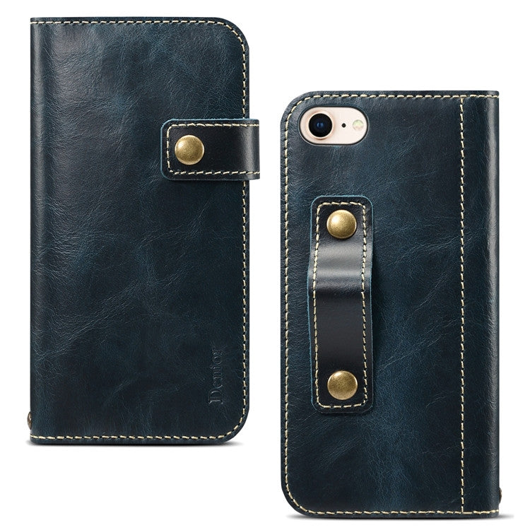 For iPhone 7 / 8 Denior Oil Wax Cowhide DK Magnetic Button Horizontal Flip Leather Case with Holder & Card Slots & Wallet