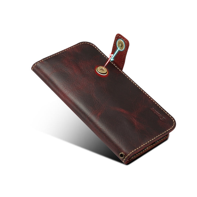 For iPhone 7 / 8 Denior Oil Wax Cowhide DK Magnetic Button Horizontal Flip Leather Case with Holder & Card Slots & Wallet