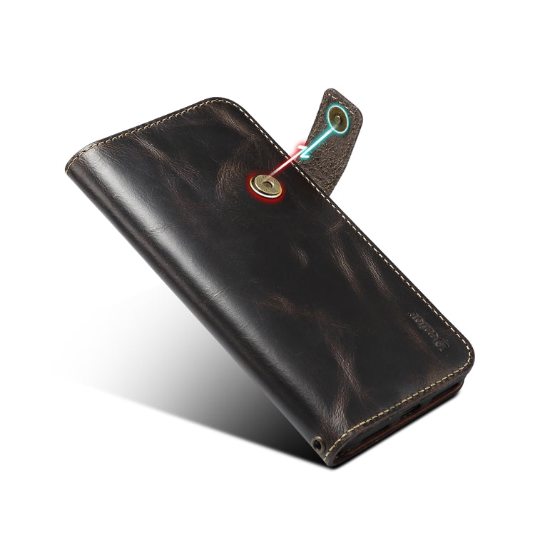 For iPhone X / XS Denior Oil Wax Cowhide DK Magnetic Button Horizontal Flip Leather Case with Holder & Card Slots & Wallet