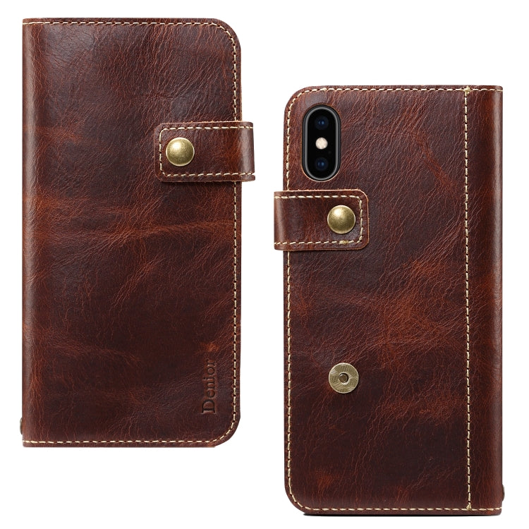 For iPhone X / XS Denior Oil Wax Cowhide DK Magnetic Button Horizontal Flip Leather Case with Holder & Card Slots & Wallet
